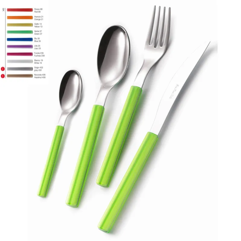 Set Posate colorate SKY 1 Coltello 1 Forchetta 1 Cucchiaio 1 Cucchiaino caffè Materiale 18/0 AISI 430 Nichel Free in acciaio manico in metacrilato colorato Eme Posaterie Blu Bestseller