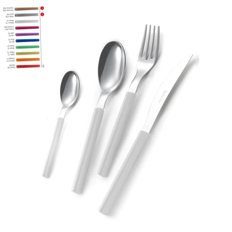 Nuova Collezione Set Posate colorate SKY 1 Coltello 1 Forchetta 1 Cucchiaio 1 Cucchiaino caffè in acciaio Materiale 18/0 AISI 430 Nichel Free manico in metacrilato colorato Eme Posaterie Blu