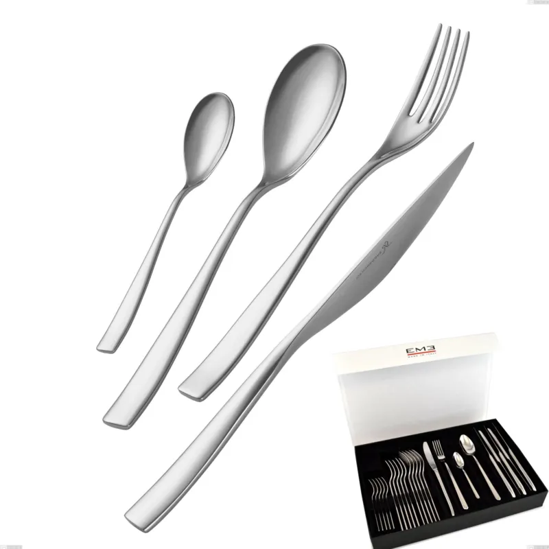 Prezzo Scontato Confezione panoramica a libro 24 pezzi Etoile Inox , 18/10 (AISI304), spessore 4 mm finitura inox lucido a specchio finitura inox lucido a specchio Eme Posaterie