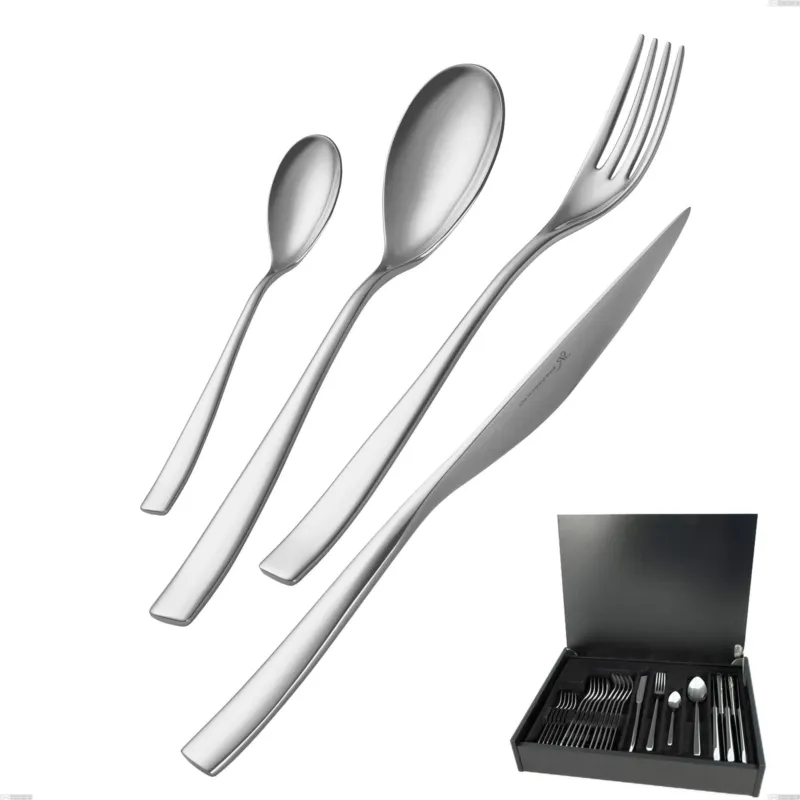 Promo Stagionale Servizio di posate 24 pezzi in astuccio di legno Etoile Inox , 18/10 (AISI304), spessore 4 mm finitura inox lucido a specchio Eme Posaterie
