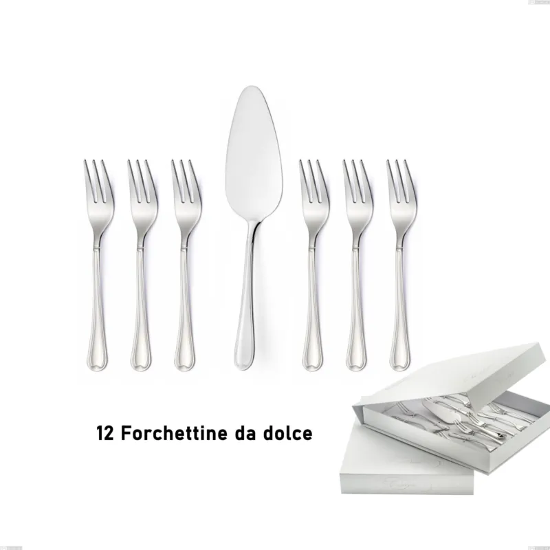 Confezione a libro 13 pezzi, forchettine più paletta dolce Euro, 18/10 (AISI304), spessore 2,00 mm Eme Posaterie Saldi