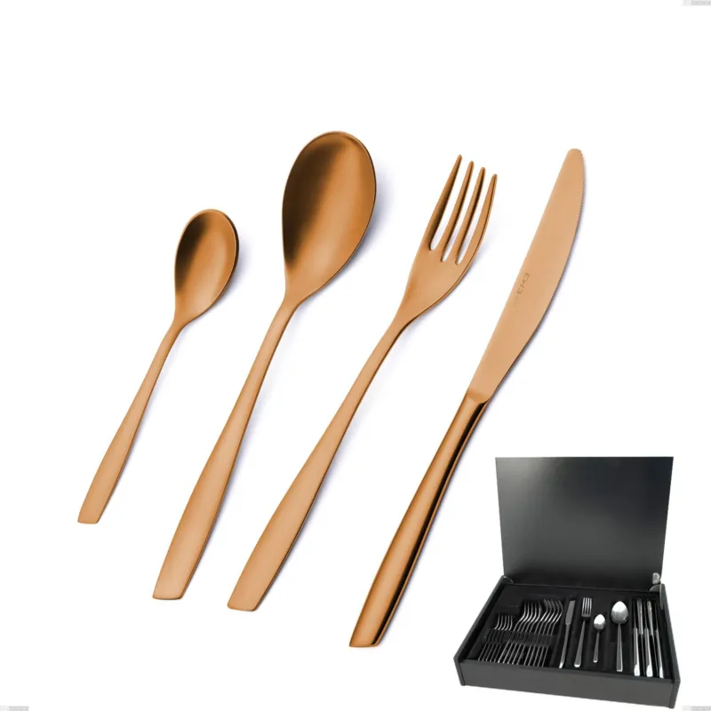 Servizio di posate 24 pezzi in astuccio di legno Eleven Sahara 2,5 mm Brunita sabbiata , Acciaio inox 18/10 (AISI 304), spessore 2,5 mm Eme Posaterie Occasione Imperdibile
