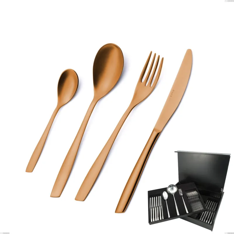 Pagamento Sicuro Servizio di posate 75 pezzi in astuccio di legno Eleven Sahara 2,5 mm Brunita sabbiata , Acciaio inox 18/10 (AISI 304), spessore 2,5 mm Eme Posaterie