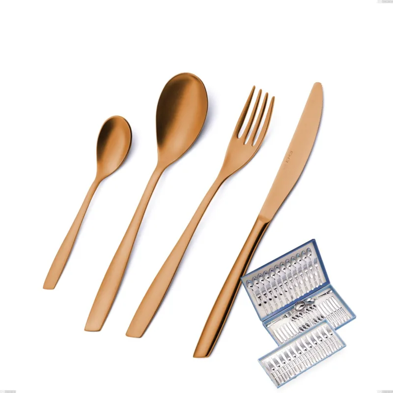 Di Tendenza Servizio di posate 75 pezzi in astuccio regalo Eleven Sahara 2,5 mm Brunita sabbiata , Acciaio inox 18/10 (AISI 304), spessore 2,5 mm Eme Posaterie