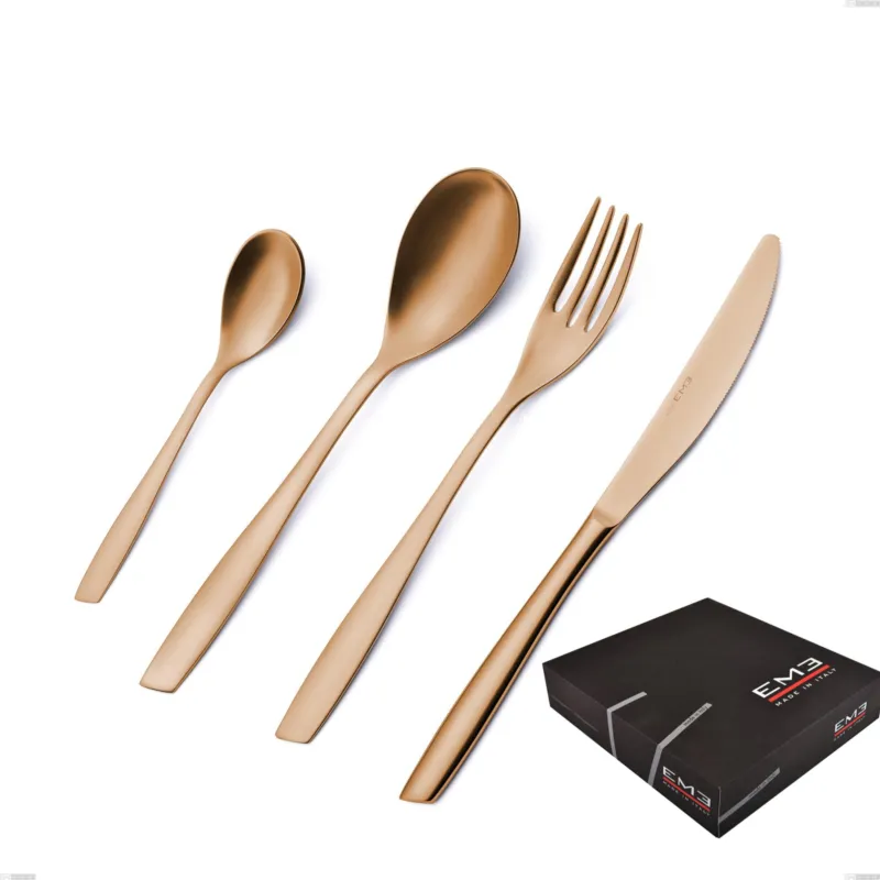 Promozione Esclusiva Set di posate 75 pezzi Eleven rose brunita lucida in confezione regalo , Acciaio inox 18/10 (AISI 304), spessore 2,5 mm Eme Posaterie