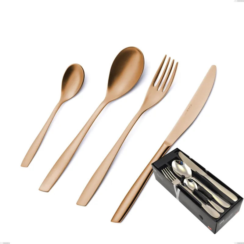 Novità Confezione salvaspazio 24 pezzi Eleven rose brunita lucida , Acciaio inox 18/10 (AISI 304), spessore 2,5 mm Eme Posaterie