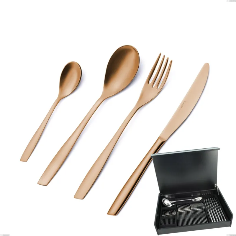 Servizio di posate 51 pezzi in astuccio di legno Eleven rose brunita lucida , Acciaio inox 18/10 (AISI 304), spessore 2,5 mm Eme Posaterie Solo Oggi
