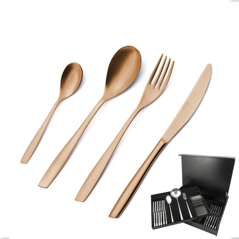Servizio di posate 75 pezzi in astuccio di legno Eleven rose brunita lucida , Acciaio inox 18/10 (AISI 304), spessore 2,5 mm Eme Posaterie Offerta Lampo