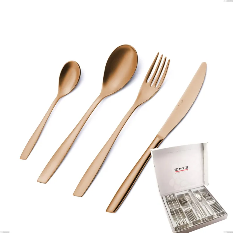 Di Tendenza Cofanetto 24 pezzi Eleven rose brunita lucida , Acciaio inox 18/10 (AISI 304), spessore 2,5 mm Eme Posaterie