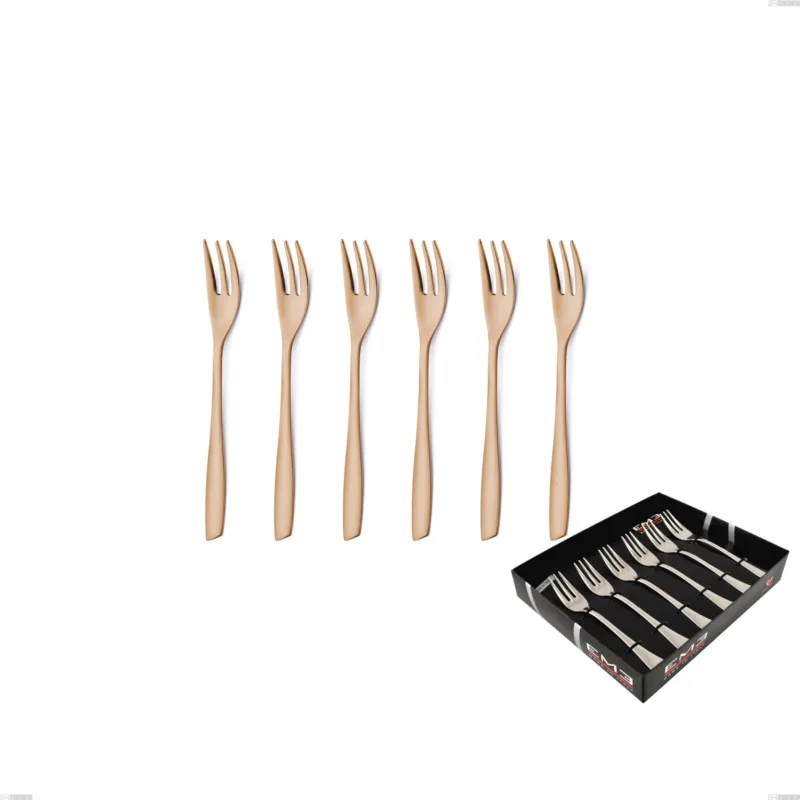 Offerta Confezione vetrina 6 pezzi forchettine dolce Eleven rose brunita lucida , Acciaio inox 18/10 (AISI 304), spessore 2,5 mm Eme Posaterie
