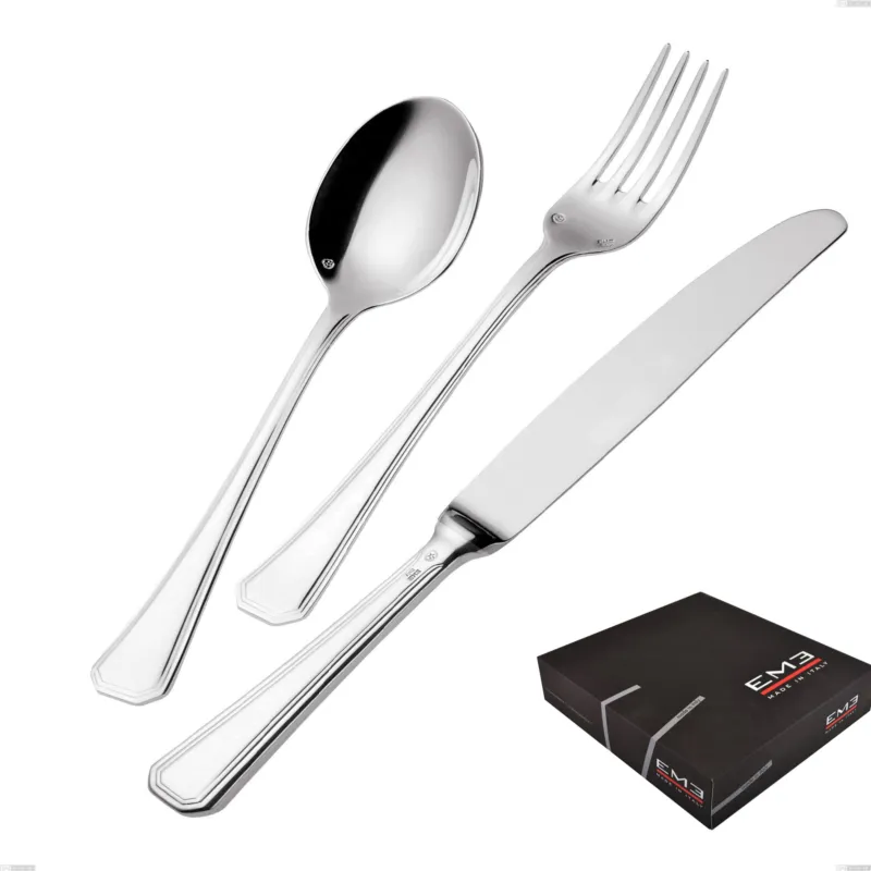 Promo Stagionale Set di posate 75 pezzi Savoia Argentato 3 mm spessore argento 25 micron in confezione regalo, Acciaio inox 18/10 (AISI304) Argento 25 micron, spessore 3 mm Eme Posaterie