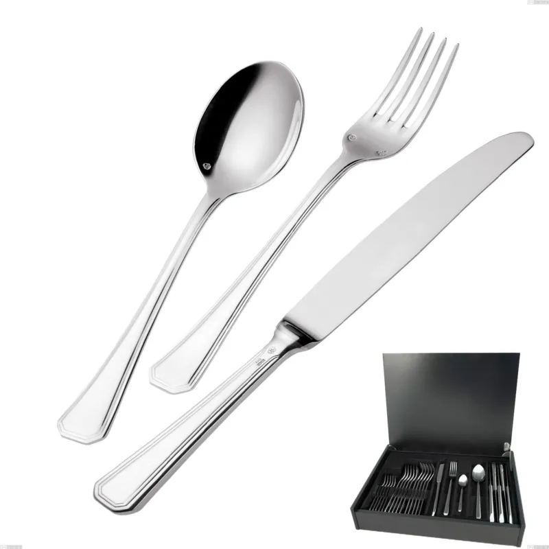Spedizione Espresso Servizio di posate 24 pezzi in astuccio di legno Savoia Argentato 3 mm spessore argento 25 micron, Acciaio inox 18/10 (AISI304) Argento 25 micron, spessore 3 mm Eme Posaterie