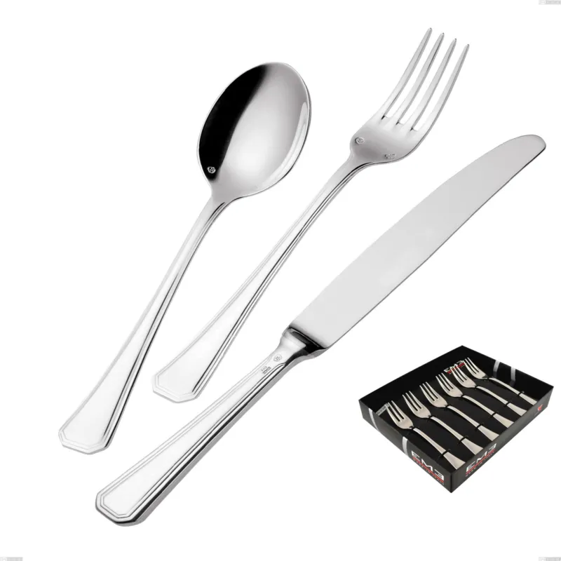 Confezione vetrina 6 pezzi forchettine dolce Savoia Argentato 3 mm spessore argento 25 micron, Acciaio inox 18/10 (AISI304) Argento 25 micron, spessore 3 mm Eme Posaterie Ultime Pezzi