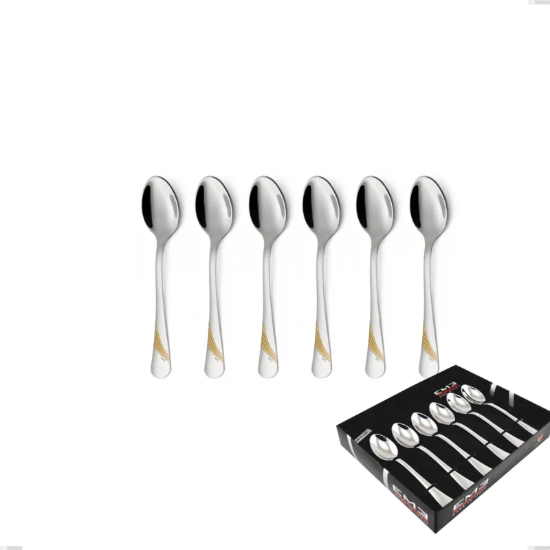 Miglior Prezzo Confezione vetrina 6 pezzi caffè Milano Inciso Oro , 18/10 (AISI304) finitura inox lucido e oro, spessore 2,5 mm Eme Posaterie