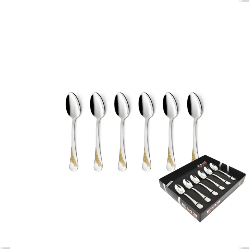 Confezione vetrina 6 pezzi moka Milano Inciso Oro , 18/10 (AISI304) finitura inox lucido e oro, spessore 2,5 mm Eme Posaterie Bestseller