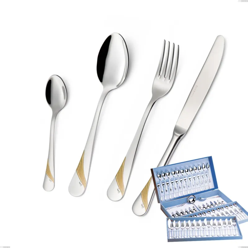 Servizio di posate 113 pezzi in astuccio regalo Milano Inciso Oro , 18/10 (AISI304) finitura inox lucido e oro, spessore 2,5 mm Eme Posaterie Di Tendenza