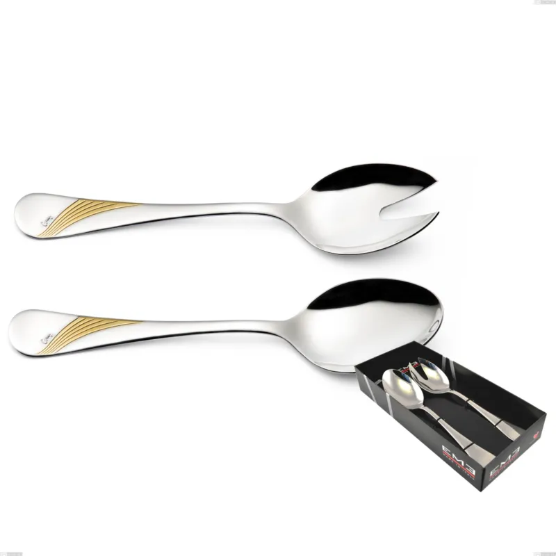 Confezione vetrina 2 pezzi insalata Milano Inciso Oro , 18/10 (AISI304) finitura inox lucido e oro, spessore 2,5 mm Eme Posaterie Offerta Lampo