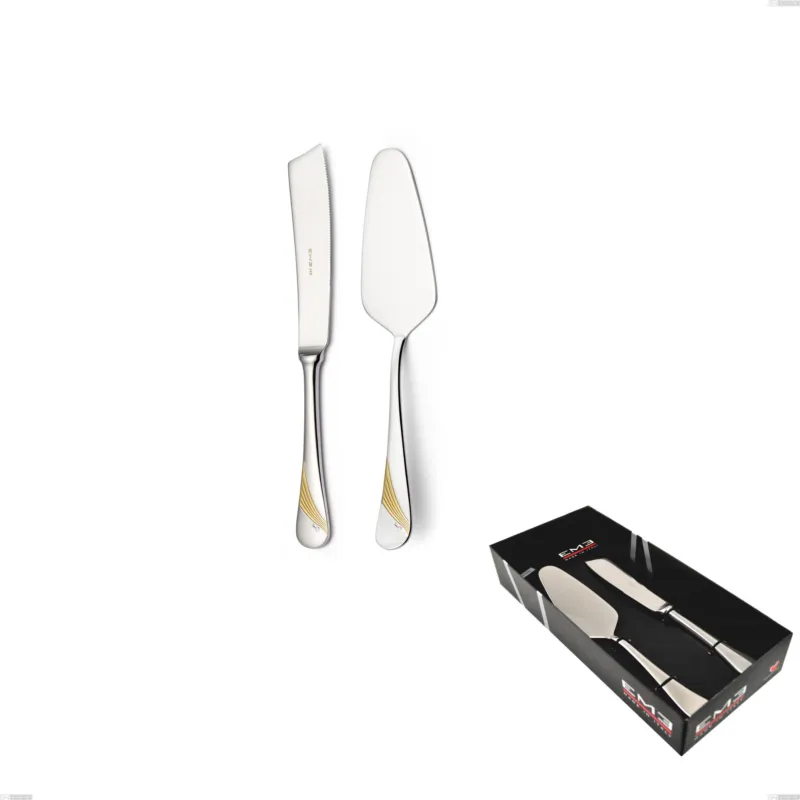 A Buon Prezzo Confezione vetrina 2 pezzi dolce Milano Inciso Oro , 18/10 (AISI304) finitura inox lucido e oro, spessore 2,5 mm Eme Posaterie