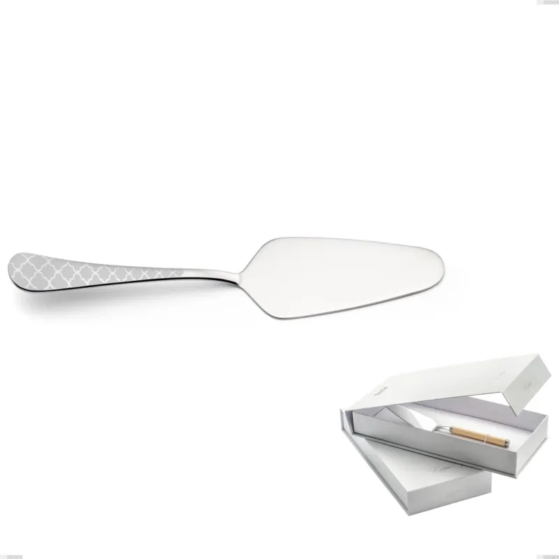 Confezione a libro 1 pezzo pala torta Milano Damask, 18/10 (AISI304) acciaio lucido effetto damascato, spessore 2,5 mm Eme Posaterie Scelto Dai Clienti
