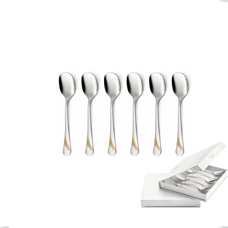 Compra Online Confezione a libro 6 pezzi cucchiaini gelato Milano Inciso Oro , 18/10 (AISI304) finitura inox lucido e oro, spessore 2,5 mm Eme Posaterie