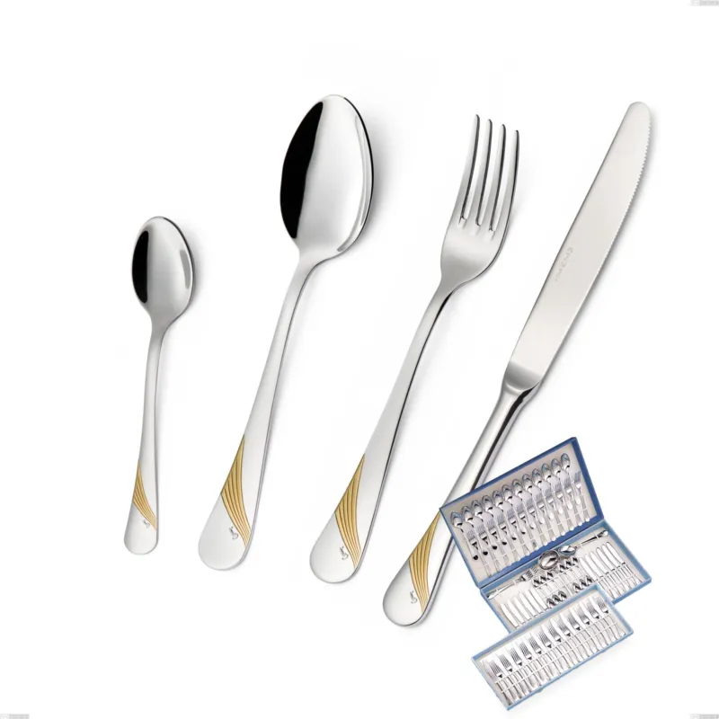 Servizio di posate 75 pezzi in astuccio regalo Milano Inciso Oro , 18/10 (AISI304) finitura inox lucido e oro, spessore 2,5 mm Eme Posaterie Novità