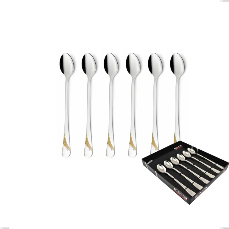 Confezione vetrina 6 pezzi cucchiaini bibita Milano Inciso Oro , 18/10 (AISI304) finitura inox lucido e oro, spessore 2,5 mm Eme Posaterie Must-Have