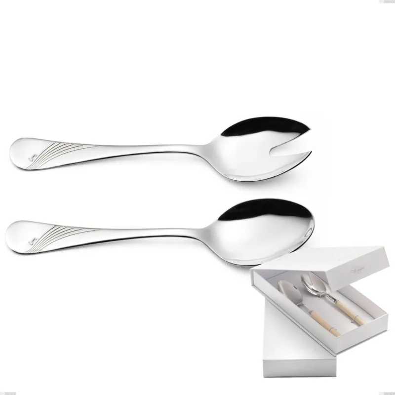 Confezione a libro 2 pezzi insalata Milano Inciso , 18/10 (AISI304) acciaio inox Lucido , spessore 2,5 mm Eme Posaterie Must-Have
