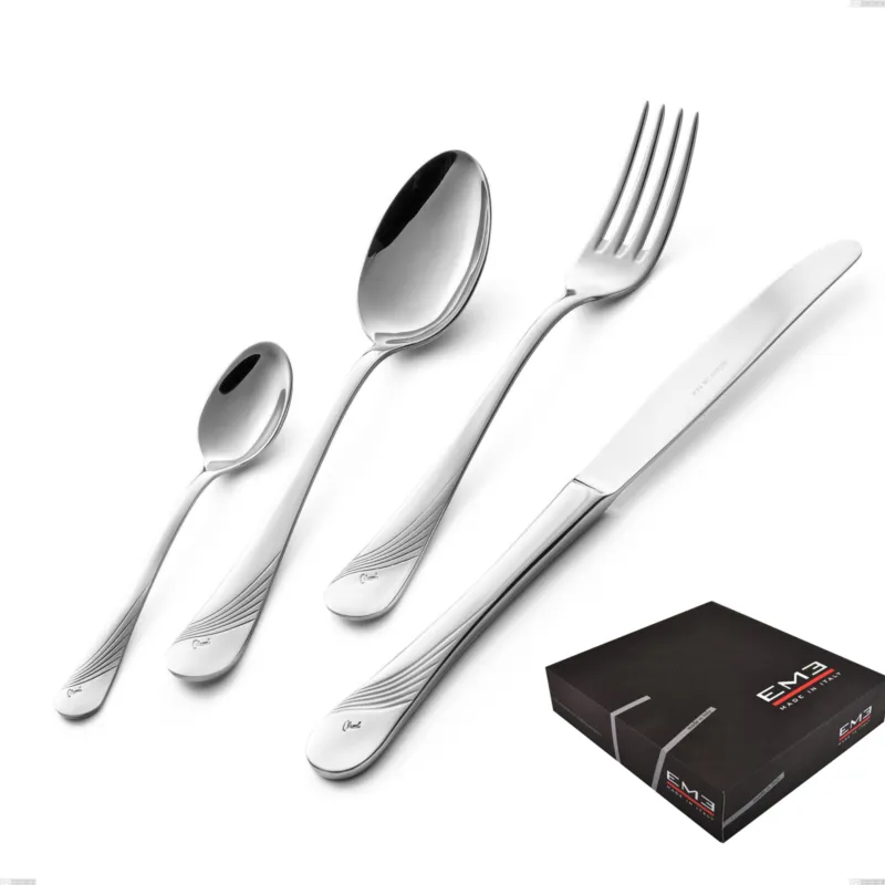 Confezione regalo 49 pezzi Milano Inciso , 18/10 (AISI304) acciaio inox Lucido , spessore 2,5 mm Eme Posaterie Economico