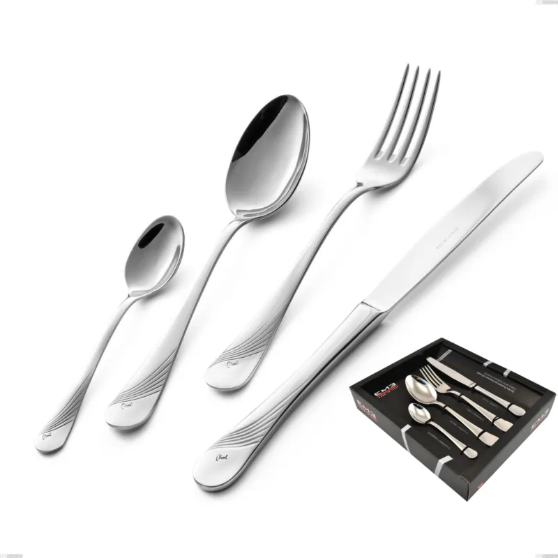 Di Tendenza Confezione vetrina 24 pezzi Milano Inciso , 18/10 (AISI304) acciaio inox Lucido , spessore 2,5 mm Eme Posaterie