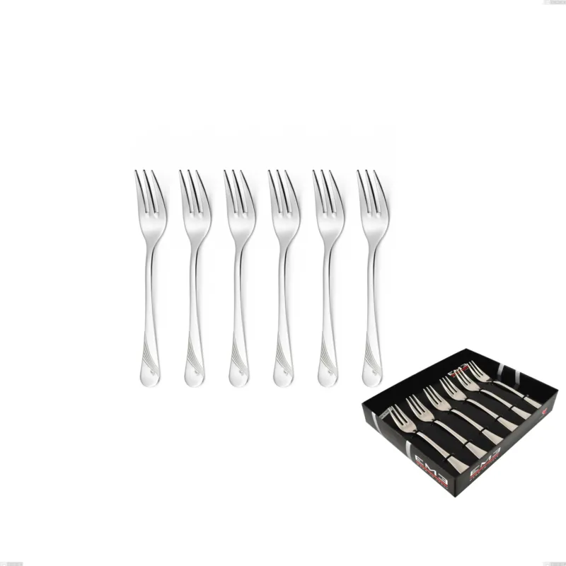 Confezione vetrina 6 pezzi forchettine dolce Milano Inciso , 18/10 (AISI304) acciaio inox Lucido , spessore 2,5 mm Eme Posaterie Popolare