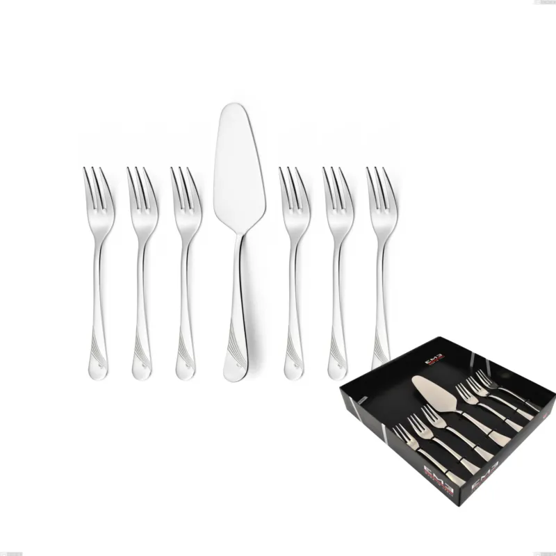 Confezione vetrina 7 pezzi dolce Milano Inciso , 18/10 (AISI304) acciaio inox Lucido , spessore 2,5 mm Eme Posaterie A Buon Prezzo