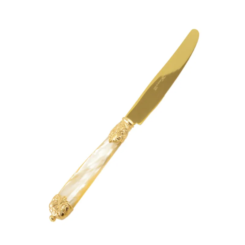 Coltello da tavola Mirage in Ghiere oro Tin Gold 18.10 (AISI 304) manico perlato doppia ghiera lavabili in lavastoviglie Avorio Perlato Eme Posaterie avorio perlato 13 Occasione