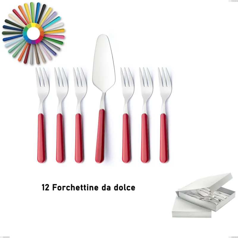 Prezzo Scontato Confezione a libro 13 pezzi, forchettine più paletta dolce Brio, Acciaio inox 18.c (AISI 430), manici in abs Eme Posaterie rosa 66