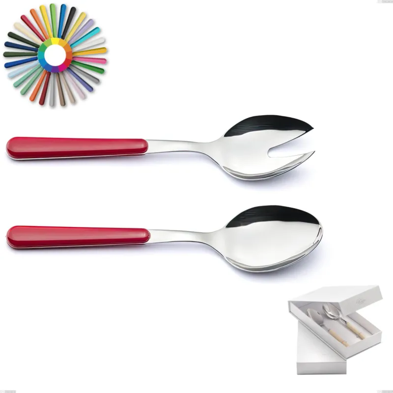 Confezione a libro 2 pezzi insalata Brio, Acciaio inox 18.c (AISI 430), manici in abs Eme Posaterie rosa 66 Prezzo Di Fabbrica