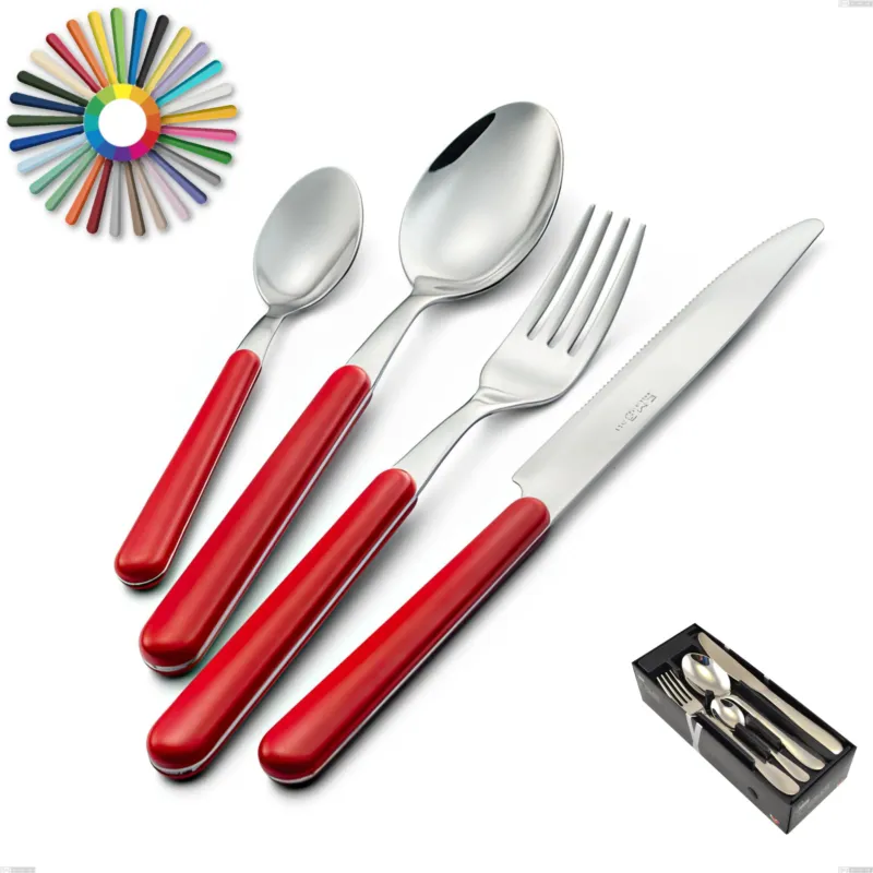 Confezione salvaspazio 24 pezzi Brio, Acciaio inox 18.c (AISI 430), manici in abs Eme Posaterie rosa 66 Occasione Imperdibile