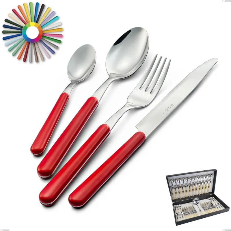 Astuccio 49 pezzi posate Brio, Acciaio inox 18.c (AISI 430), manici in abs Eme Posaterie rosa 66 Ultime Pezzi