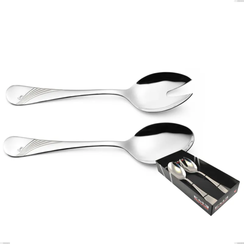Confezione vetrina 2 pezzi insalata Milano Inciso , 18/10 (AISI304) acciaio inox Lucido , spessore 2,5 mm Eme Posaterie Solo Oggi