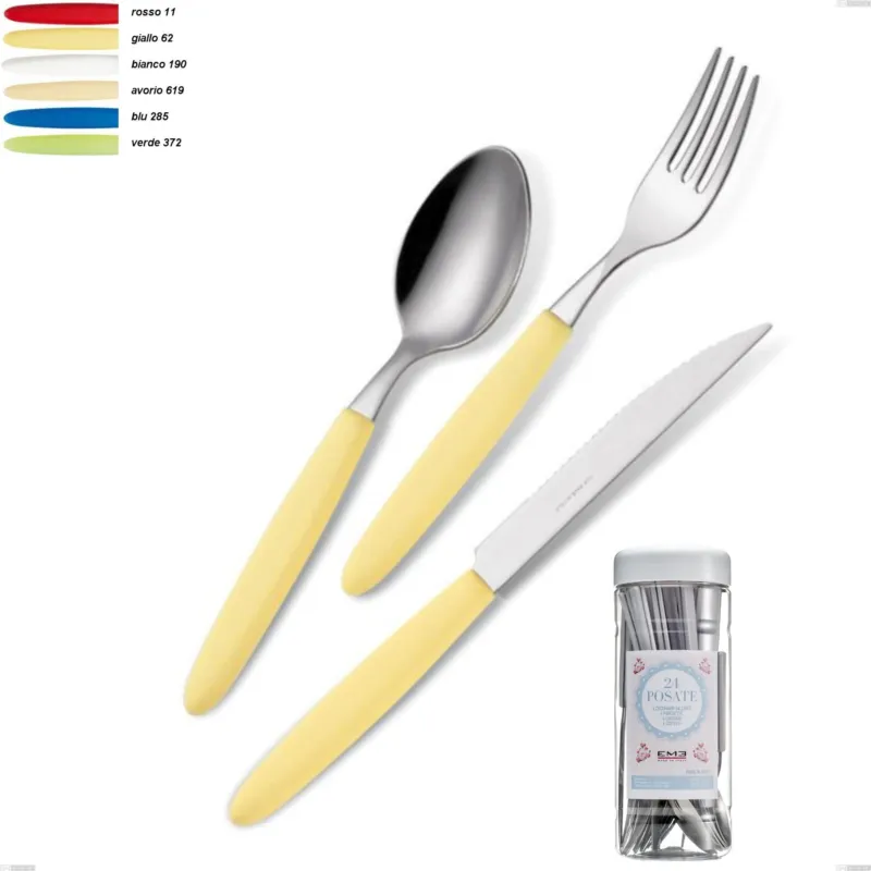 Confezione barattolo francese 24 pezzi posate Light, acciaio 18.c Eme Posaterie bianco 190 Direttamente Dal Produttore