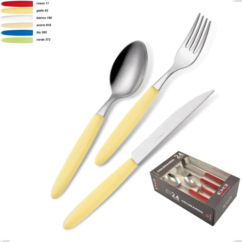 Confezione colorando 24 pezzi posate Light, acciaio 18.c Eme Posaterie bianco 190 Economico