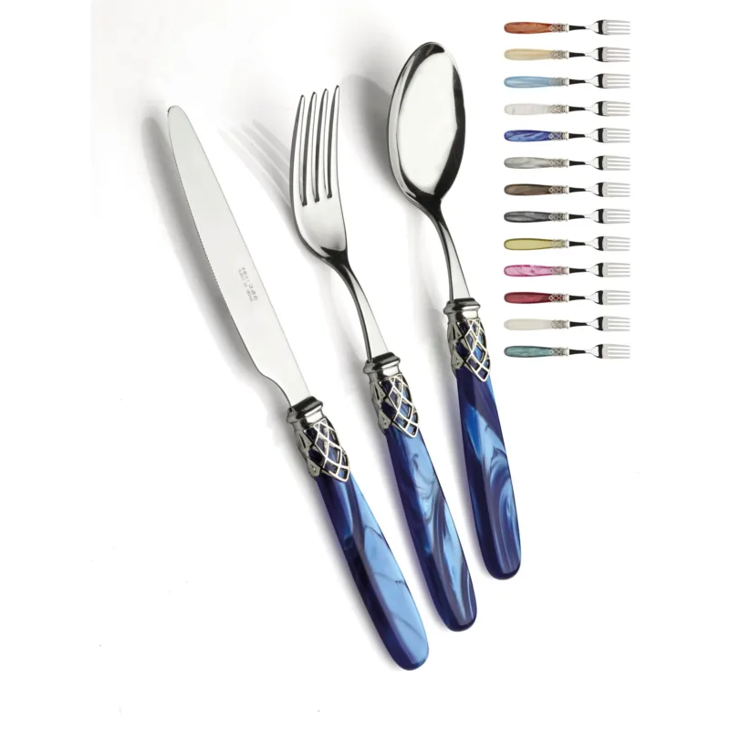 Soddisfatti O Rimborsati FRANCE LUCIDO, 6 posti tavola, Servizio posate 24 pezzi in acciaio inox 18/10 lucido spessore 2,5 mm Manico acrilico madreperlato con ghiera effetto argento lucido lavabile in lavastoviglie Domus e Design Trasparente