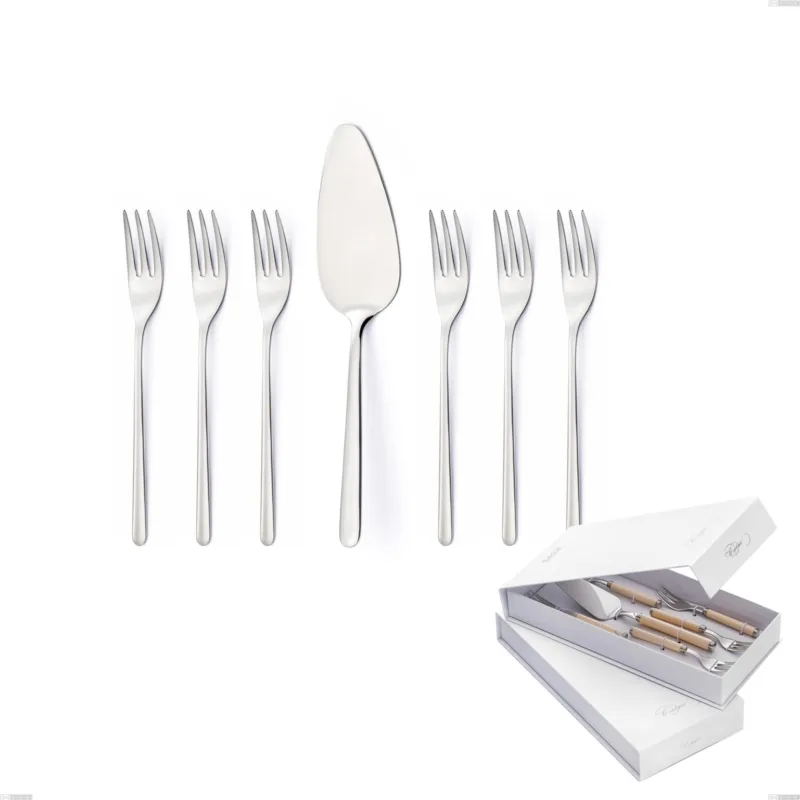 Soddisfatti O Rimborsati Confezione a libro 7 pezzi, forchettine più paletta dolce Venice, Acciaio inox 18/10 (AISI304), spessore 4.00 mm Eme Posaterie