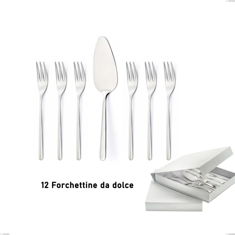 Non Perdere Confezione a libro 13 pezzi, forchettine più paletta dolce Venice, Acciaio inox 18/10 (AISI304), spessore 4.00 mm Eme Posaterie
