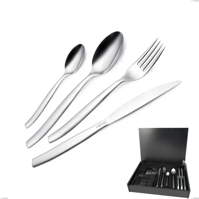 Offerta Lampo Servizio di posate 24 pezzi in astuccio di legno con 6 coltelli bistecca Shark, Acciaio inox 18/C (AISI430), spessore 2.00 mm Eme Posaterie