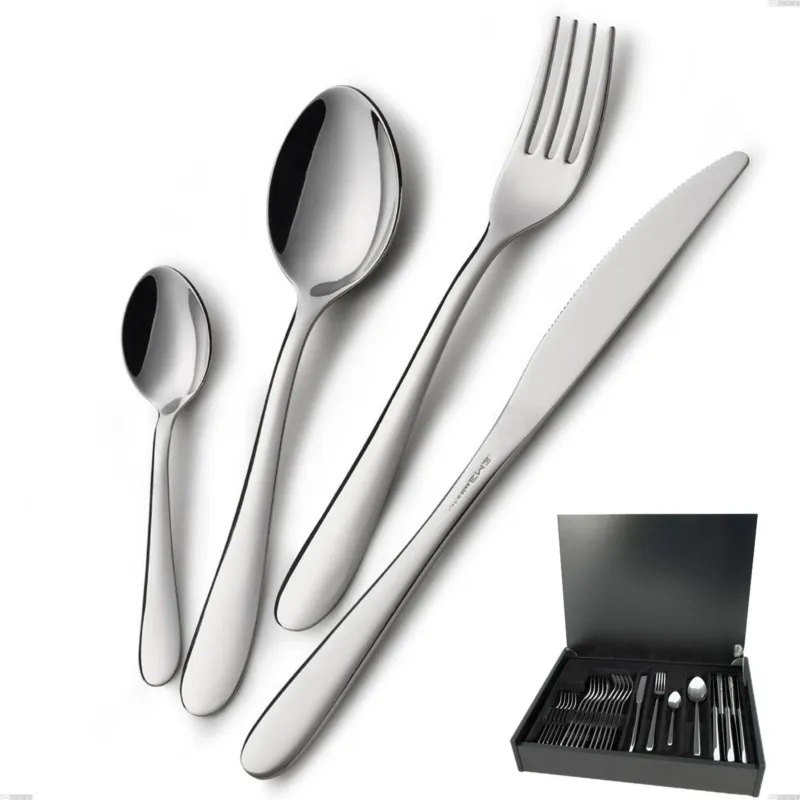 Servizio di posate 24 pezzi in astuccio di legno coltello economico Segno, Acciaio inox 18/10 (AISI304), spessore 1.8 mm Eme Posaterie Scelto Dai Clienti