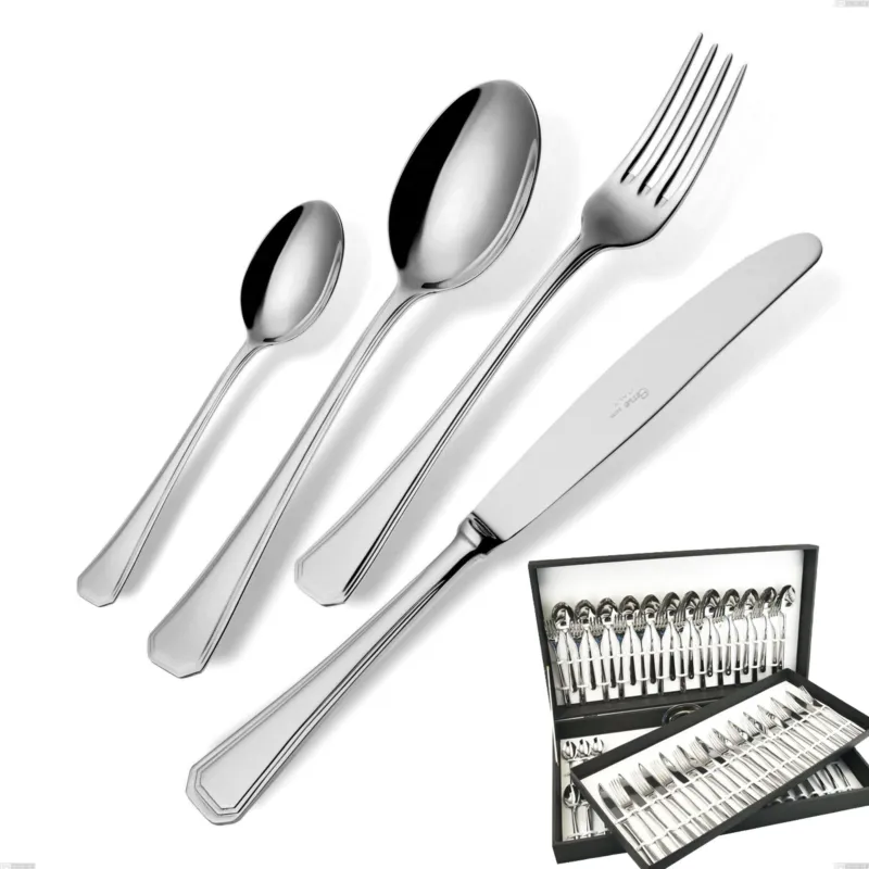 Servizio di posate 75 pezzi in astuccio regalo coltello manico vuoto Savoia, Acciaio inox 18.10 (AISI304), spessore 2.5 mm Eme Posaterie Reso Gratuito