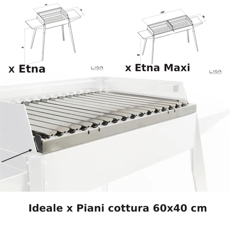 Griglia Di Scolo in acciaio AISI 304 per barbecue con sistema di recupero grassi per bbq LISA Etna, Etna Maxi dimensioni 44x68x h9 cm LISA SRL Occasione