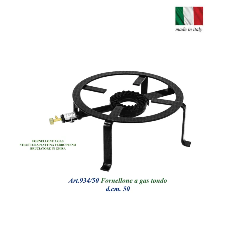 Fornellone a Gas Rotondo BIG con 4 piedi e Bruciatore centrale a GAS Ø50x h19 cm ideale per cucinare all‘aperto Pic Nic Giardino colore nero Sessa Ferro Battuto Spedizione Espresso