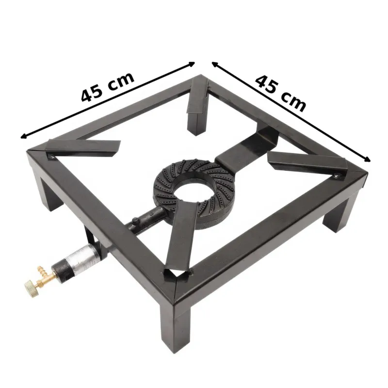 Fornellone a Gas quadrato con 4 piedi e Bruciatore centrale a GAS 45x45x h14 cm ideale per cucinare all‘aperto Pic Nic Giardino colore nero Sessa Ferro Battuto A Buon Prezzo