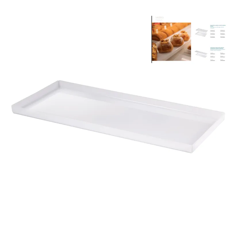 Vassoio in PLEX con bordi, ideale per brioche , pralineria Dimensioni 60x15x h 2,5 cm spessore 5 mm In plexiglass Colore opalino Erreenne srl Offerta
