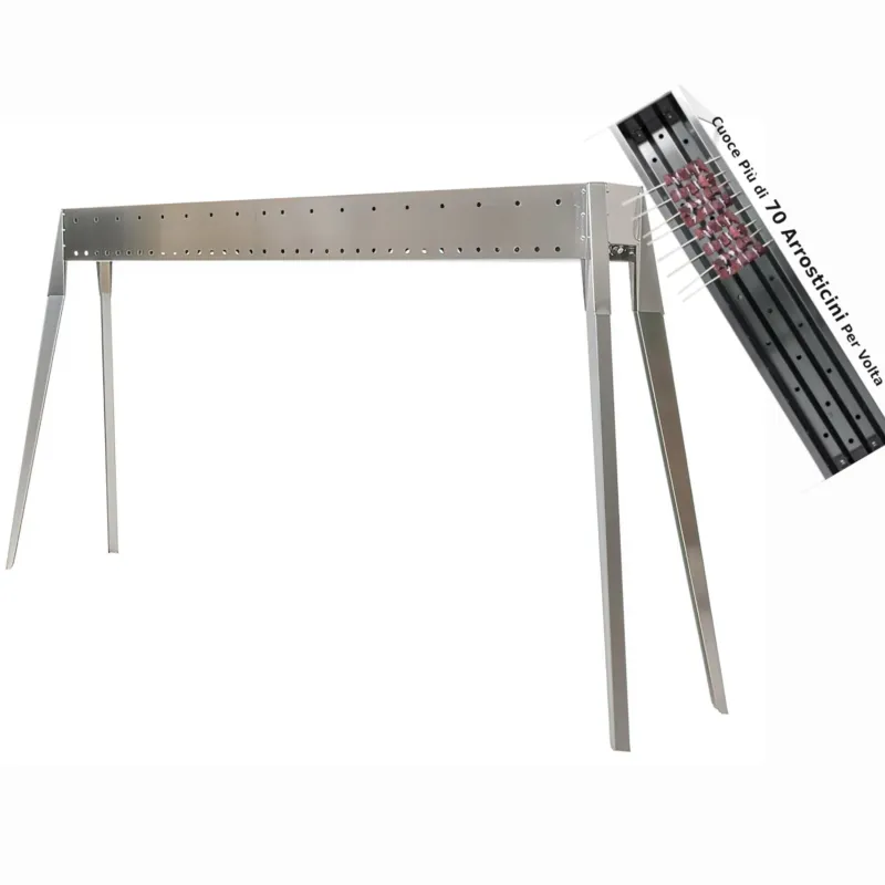 Cuoci spiedini Arrosticini a Carbone, con gambe sfilabili Miami 1500 da oltre 70 Arrosticini spiedini ed arrosticini Dimensione 120x11x h83 cm in acciaio aisi 430 LISA SRL Super Prezzo